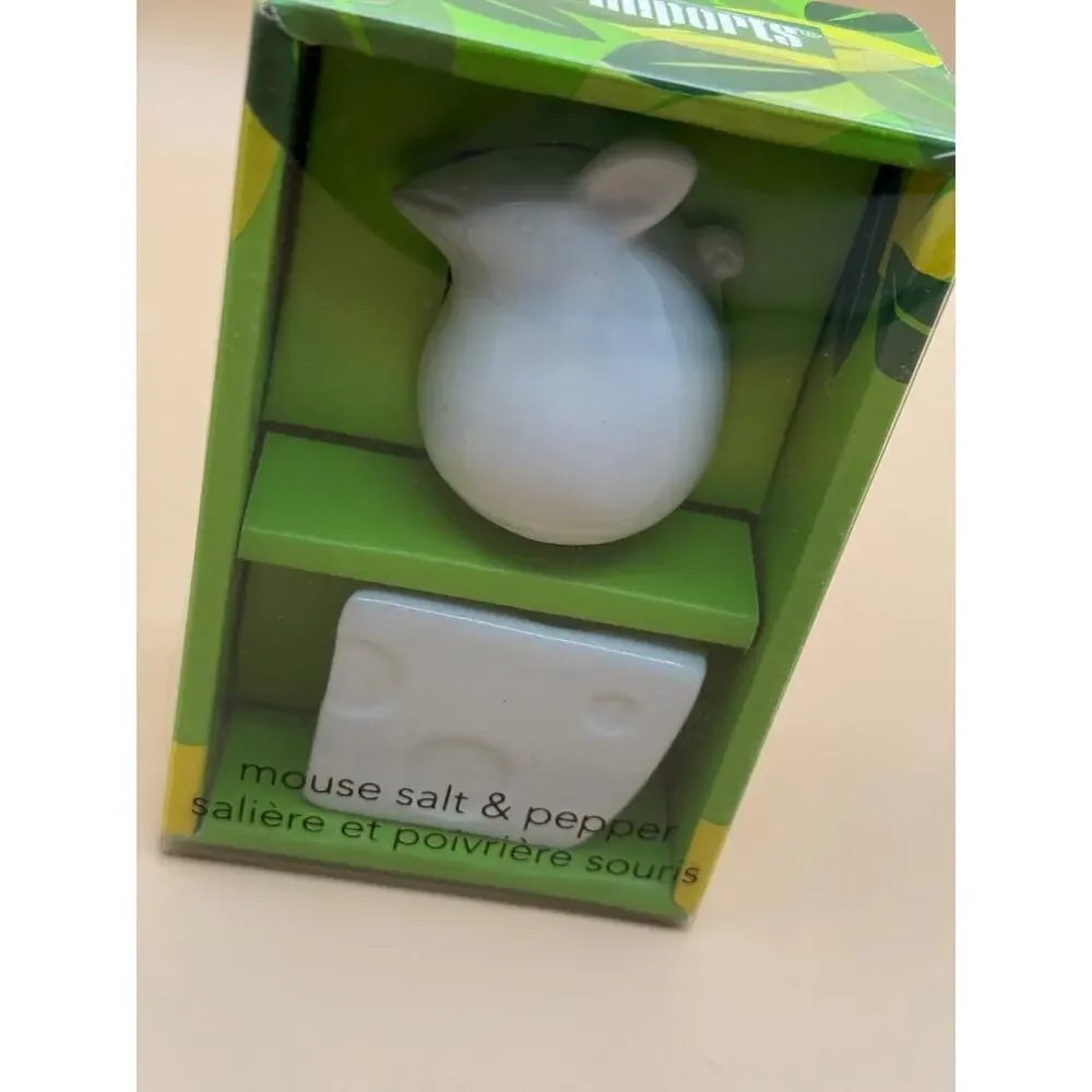 🐭 Pier 1 Imports Zoo Logy Mouse Salt & Pepper Set NIB Porcelain